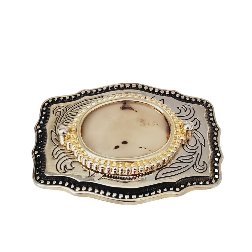 Vintage Cowboy Cowgirl Western Style Belt Buckle Silver Granite Center Collect - Picture 2 of 6